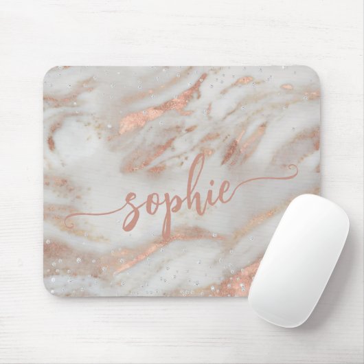 Girly Rose Gold Glitzer Marmor eleganter Skriptnam Mousepad (Mit Mouse)