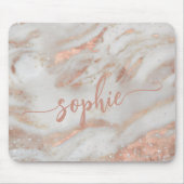 Girly Rose Gold Glitzer Marmor eleganter Skriptnam Mousepad (Vorne)
