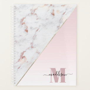 Girly Rose Gold Glitzer Marmor Monogramm Planer