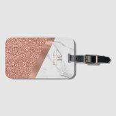 Girly Rose Gold Glitzer | Marmormonogramm Gepäckanhänger (Vorderseite (Horizontal))