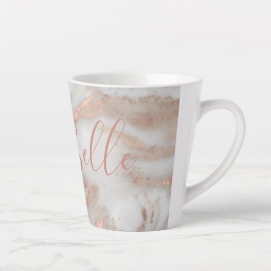 Girly Rose Gold Glitzer Marmorname personalisiert Milchtasse (Rechts)