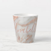 Girly Rose Gold Glitzer Marmorname personalisiert Milchtasse (Vorderseite)