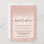 Girly Rose gold Glitzer ombre pink chic Sweet 16 Einladung (Vorderseite)