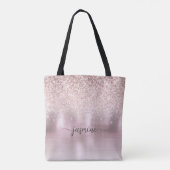 Girly Rose Gold Glitzer Pink Metal Name Script Tasche (Rückseite)