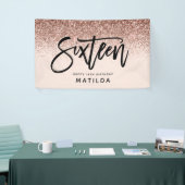Girly Rose Gold Glitzer Rosa Typograph 16 Geburtst Banner (Messeveranstaltung)