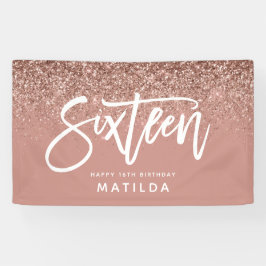Girly Rose Gold Glitzer Rosa Typograph 16 Geburtst Banner