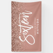 Girly Rose Gold Glitzer Rosa Typograph 16 Geburtst Banner (Vertikal)