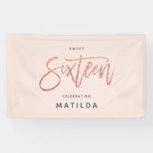 Girly Rose Gold Glitzer Rosa Typograph 16 Geburtst Banner (Horizontal)