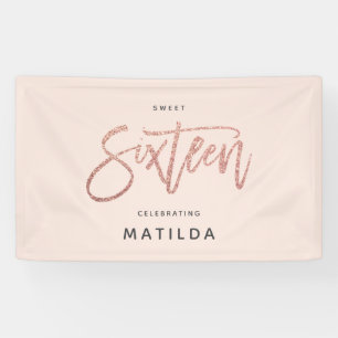 Girly Rose Gold Glitzer Rosa Typograph 16 Geburtst Banner