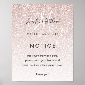 Girly Rose Gold Glitzer Salon COVID19 Wash Hands Poster