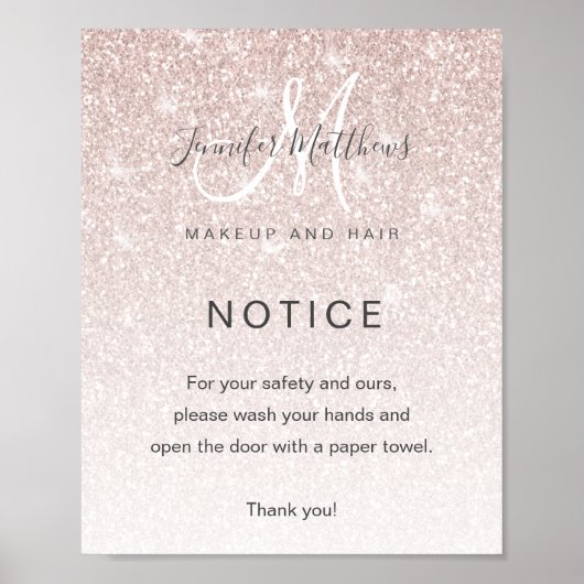Girly Rose Gold Glitzer Salon COVID19 Wash Hands Poster (Vorne)