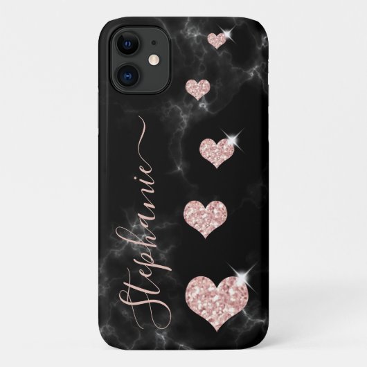 Girly Rose Gold Glitzer trägt den Namen Black Marb Case-Mate iPhone Hülle (Rückseite)