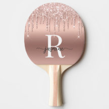 Girly Rose Gold Glitzer Tropfen Monogram Metal