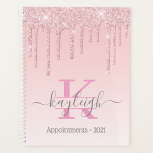 Girly Rose Gold Glitzer Tropfen Ombre Monogram 202 Planer