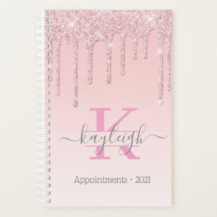 Girly Rose Gold Glitzer Tropfen Ombre Monogram 202 Planer