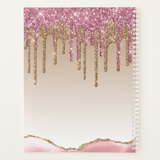 Girly Rose Gold Glitzer Tropfen Ombre Monogram 202 Planer (Rückseite)
