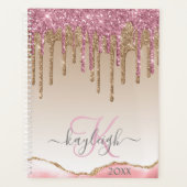 Girly Rose Gold Glitzer Tropfen Ombre Monogram 202 Planer (Vorderseite)