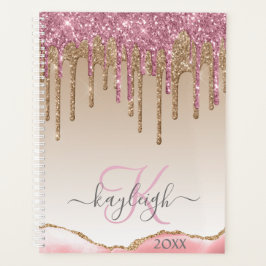 Girly Rose Gold Glitzer Tropfen Ombre Monogram 202 Planer