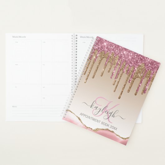 Girly Rose Gold Glitzer Tropfen Ombre Monogram 202 Planer (Anzeige)