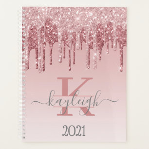 Girly Rose Gold Glitzer Tropfen Ombre Monogram 202 Planer