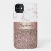 Girly Rose Gold Glitzer und Marmorname Case-Mate iPhone Hülle (Rückseite)