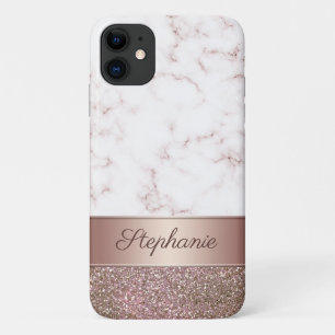 Girly Rose Gold Glitzer und Marmorskriptname Case-Mate iPhone Hülle