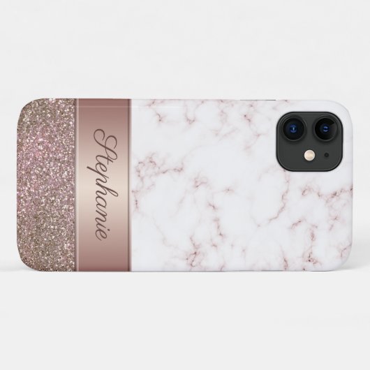 Girly Rose Gold Glitzer und Marmorskriptname Case-Mate iPhone Hülle (Rückseite (Horizontal))