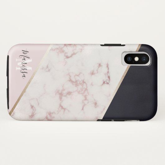 Girly Rose Gold Marmor Abstrakt Monogram Case-Mate iPhone Hülle (Rückseite (Horizontal))