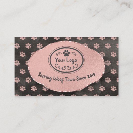 Girly Rose Gold Paw Prints Grooming Add Logo Visitenkarte (Vorderseite)