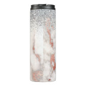 Girly Rose Gold Silver Marble Mit Monogramm Name Thermosbecher (Rückseite)