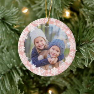 Girly Rose Gold Snowflake Merry und Helles Foto Keramik Ornament