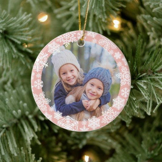 Girly Rose Gold Snowflake Merry und Helles Foto Keramik Ornament (Baum)