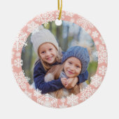 Girly Rose Gold Snowflake Merry und Helles Foto Keramik Ornament (Vorne)