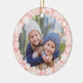 Girly Rose Gold Snowflake Merry und Helles Foto Keramik Ornament (Links)