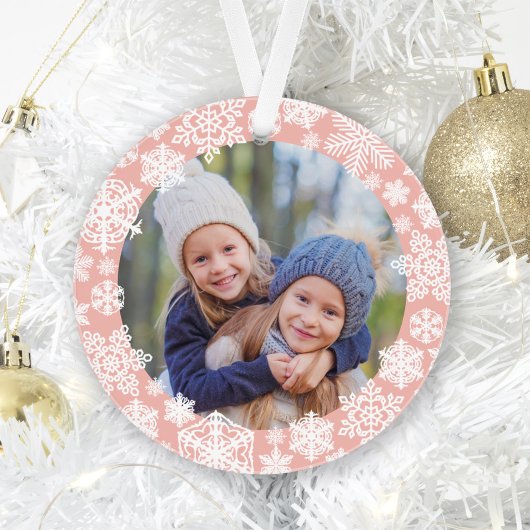 Girly Rose Gold Snowflake Merry und Helles Foto Ornament