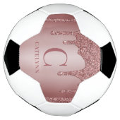 Girly Rose Gold Sparkle Dripping Glitter Monogram Fußball (Gedreht)