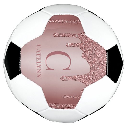 Girly Rose Gold Sparkle Dripping Glitter Monogram Fußball (Gedreht)