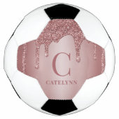 Girly Rose Gold Sparkle Dripping Glitter Monogram Fußball (Vorderseite)