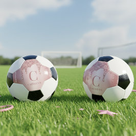 Girly Rose Gold Sparkle Dripping Glitter Monogram Fußball