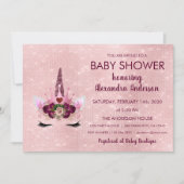 Girly Rose Gold Sparkle Unicorn Kinderdusche Einladung (Vorderseite)