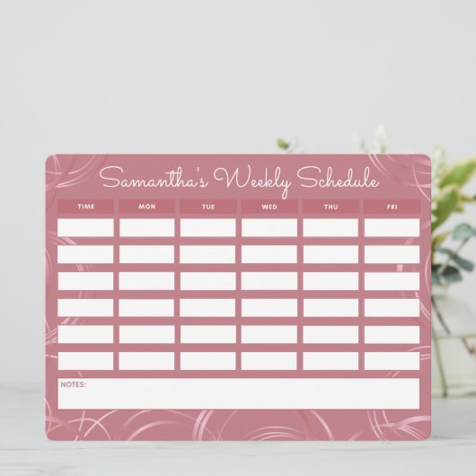 Girly Rose Gold Weekly School Programm (Stehend Vorderseite)