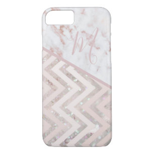 Girly Rose Gold Zickzack Muster Marmormonogramm Case-Mate iPhone Hülle