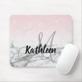 Girly Rose Pink Gray Marmor Monogram Name Mousepad (Mit Mouse)
