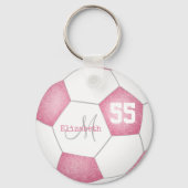 girly rose pink white soccer ball personalized schlüsselanhänger (Rückseite)