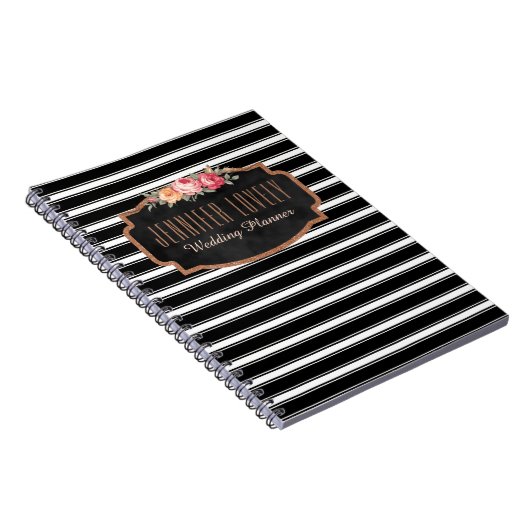 Girly Rosen-Gold B&W Stripes | Ihr Namensmonogramm Notizblock (Rechte Seite)