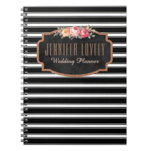 Girly Rosen-Gold B&W Stripes   Ihr Namensmonogramm Notizblock