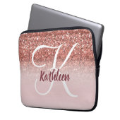 Girly Rosen-GoldGlitzer-Burgunder-Monogramm-Name Laptopschutzhülle (Vorderseite Links)