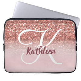 Girly Rosen-GoldGlitzer-Burgunder-Monogramm-Name Laptopschutzhülle