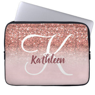 Girly Rosen-GoldGlitzer-Burgunder-Monogramm-Name Laptopschutzhülle