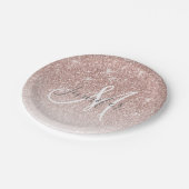 Girly Rosen-GoldGlitzer erröten Monogramm-Name Pappteller (Schrägansicht)